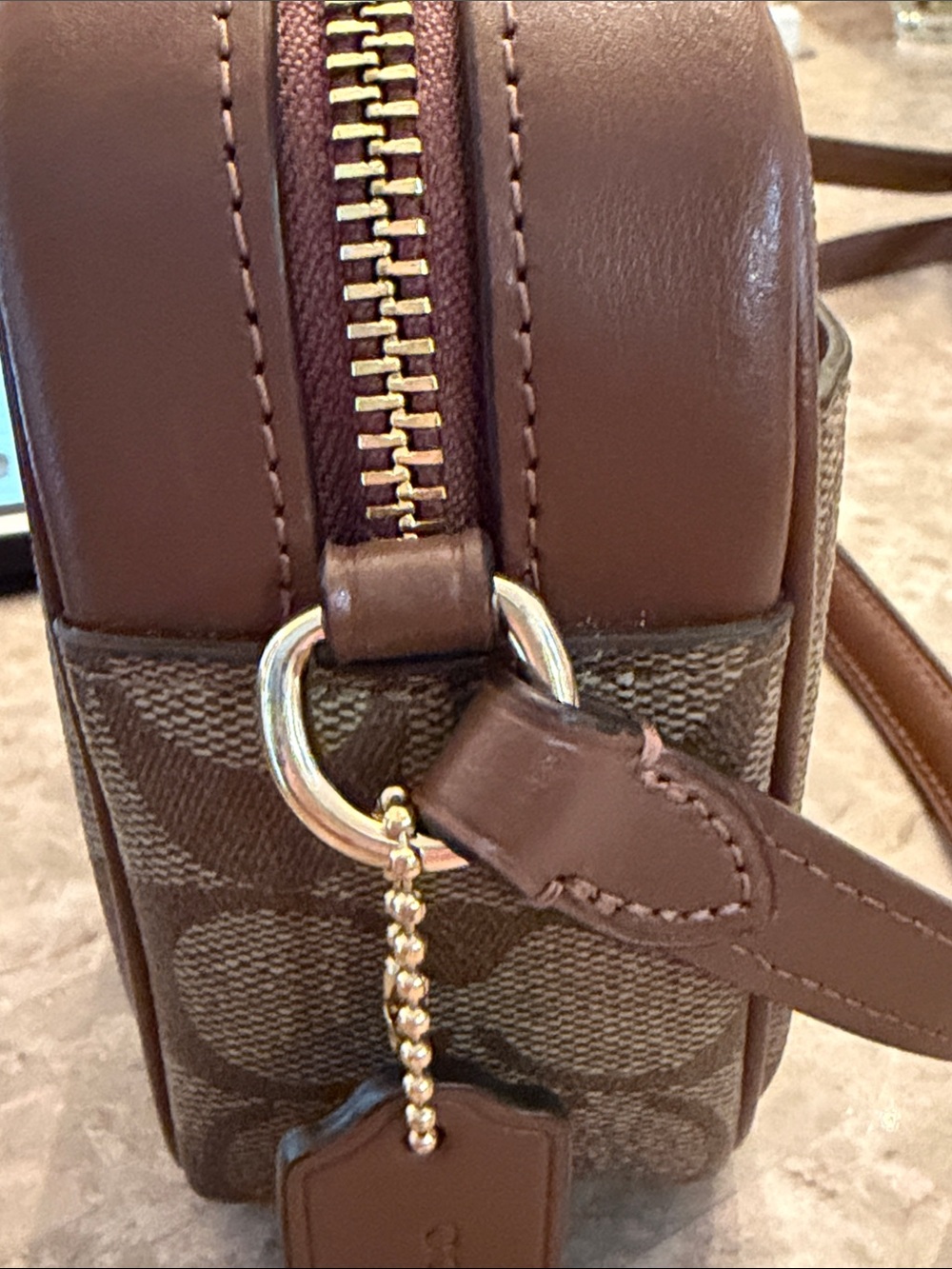 Coach Mini Jamie Camera Bag Tan Signature coated canvas with Brown Leather Trim - Picture 16 of 17